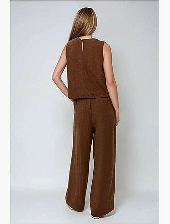 Conjunto de dos piezas de blusa con tacto de lino y pantalón con cintura elástica hiccup