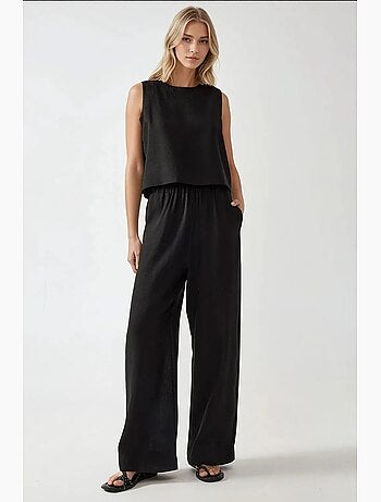 Conjunto de dos piezas de blusa con tacto de lino y pantalón con cintura elástica hiccup