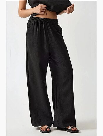 Conjunto de dos piezas de blusa con tacto de lino y pantalón con cintura elástica hiccup
