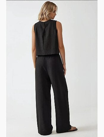 Conjunto de dos piezas de blusa con tacto de lino y pantalón con cintura elástica hiccup