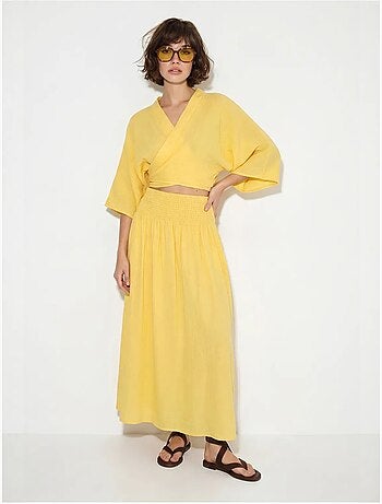 Conjunto de dos piezas de blusa y falda midi de algodón lucci