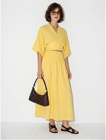 Conjunto de dos piezas de blusa y falda midi de algodón lucci