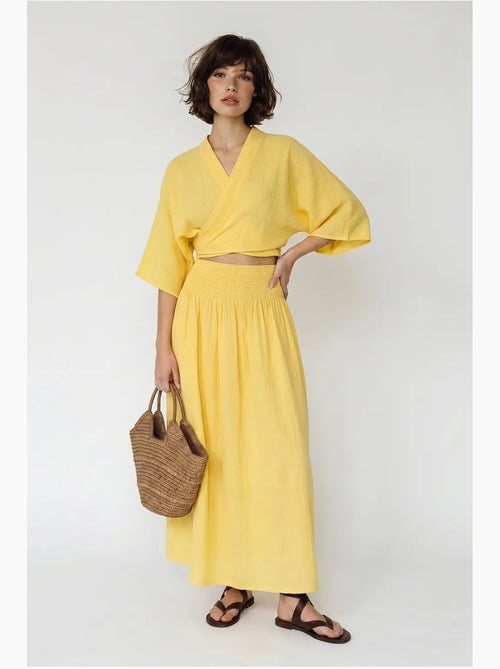 Conjunto de dos piezas de blusa y falda midi de algodón lucci - Kiabi Conjunto de dos piezas de blusa y falda midi de algodón lucci - Kiabi