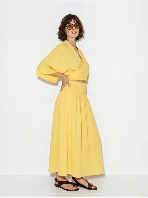Conjunto de dos piezas de blusa y falda midi de algodón lucci - Kiabi Conjunto de dos piezas de blusa y falda midi de algodón lucci - Kiabi