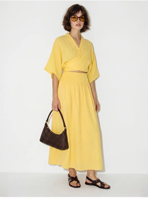 Conjunto de dos piezas de blusa y falda midi de algodón lucci - Kiabi Conjunto de dos piezas de blusa y falda midi de algodón lucci - Kiabi