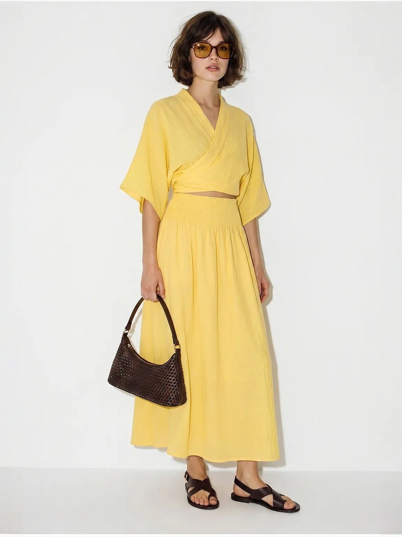 Conjunto de dos piezas de blusa y falda midi de algodón lucci Amarillo limón - Kiabi