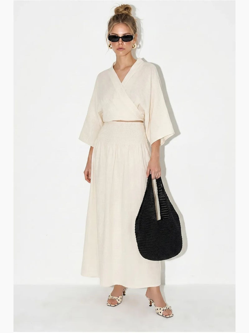 Conjunto de dos piezas de blusa y falda midi de algodón lucci Beige natural - Kiabi