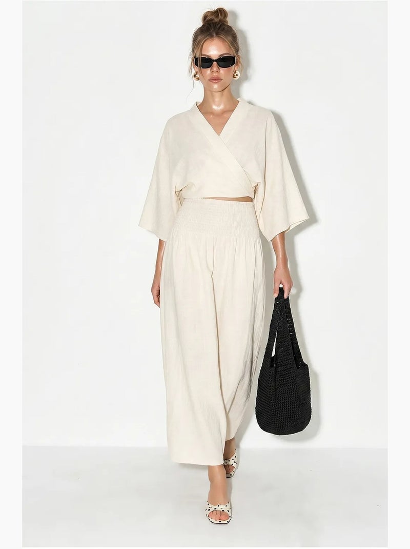 Conjunto de dos piezas de blusa y falda midi de algodón lucci Beige natural - Kiabi