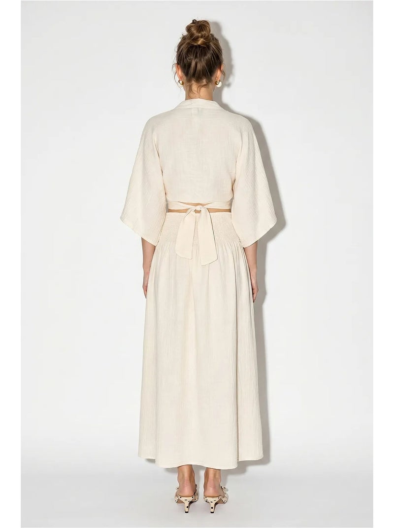 Conjunto de dos piezas de blusa y falda midi de algodón lucci Beige natural - Kiabi