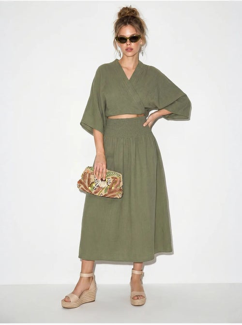 Conjunto de dos piezas de blusa y falda midi de algodón lucci - Kiabi Conjunto de dos piezas de blusa y falda midi de algodón lucci - Kiabi
