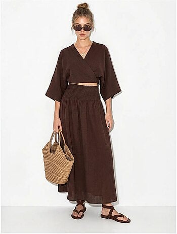 Conjunto de dos piezas de blusa y falda midi de algodón lucci