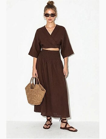 Conjunto de dos piezas de blusa y falda midi de algodón lucci