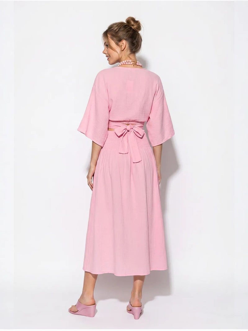 Conjunto de dos piezas de blusa y falda midi de algodón lucci Rosa - Kiabi
