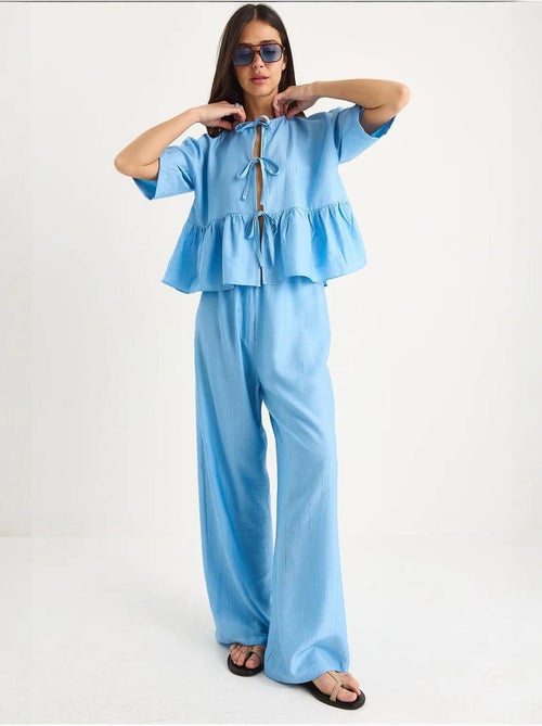 Conjunto de dos piezas de blusa y pantalón de manga corta con detalle de lazo lucci - Kiabi