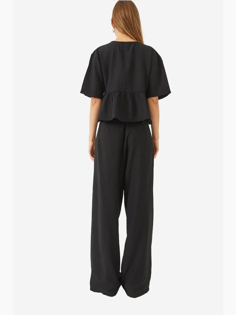 Conjunto de dos piezas de blusa y pantalón de manga corta con detalle de lazo lucci Negro - Kiabi