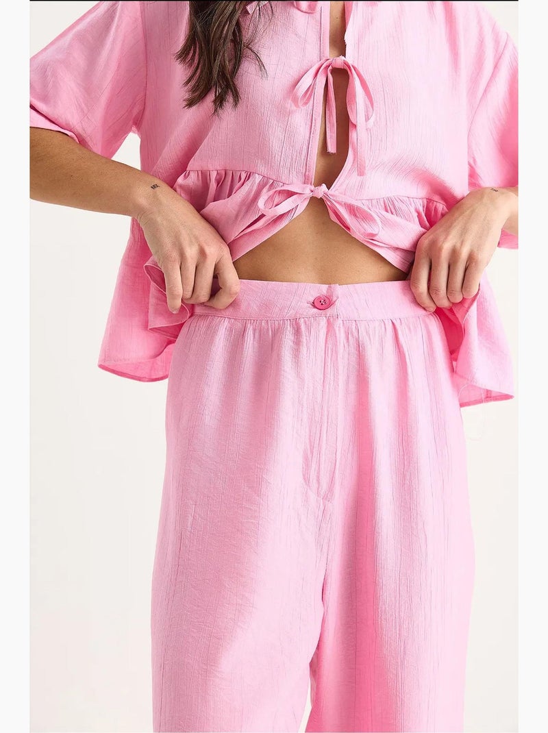 Conjunto de dos piezas de blusa y pantalón de manga corta con detalle de lazo lucci Rosa claro - Kiabi