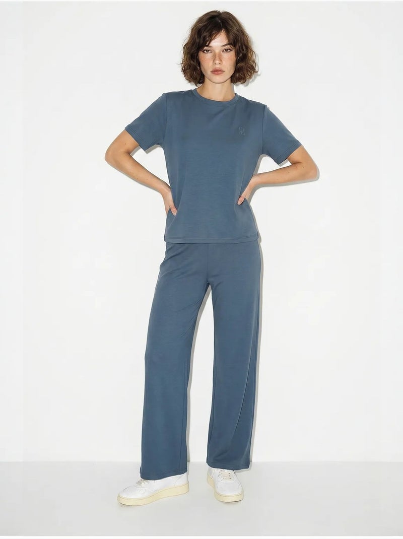Conjunto de dos piezas de camiseta y pantalón de pernera ancha lucci Azul - Kiabi
