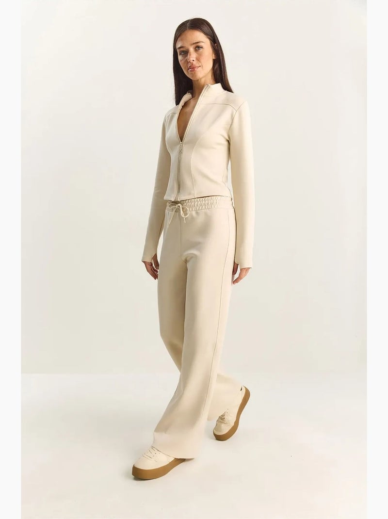 Conjunto de dos piezas de cintura alta con cuello alto y pantalones de pierna ancha lucci Crema - Kiabi
