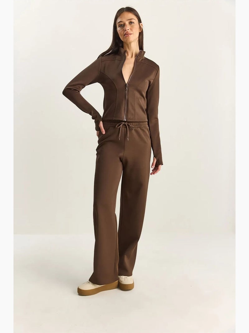 Conjunto de dos piezas de cintura alta con cuello alto y pantalones de pierna ancha lucci Marrón chocolate - Kiabi