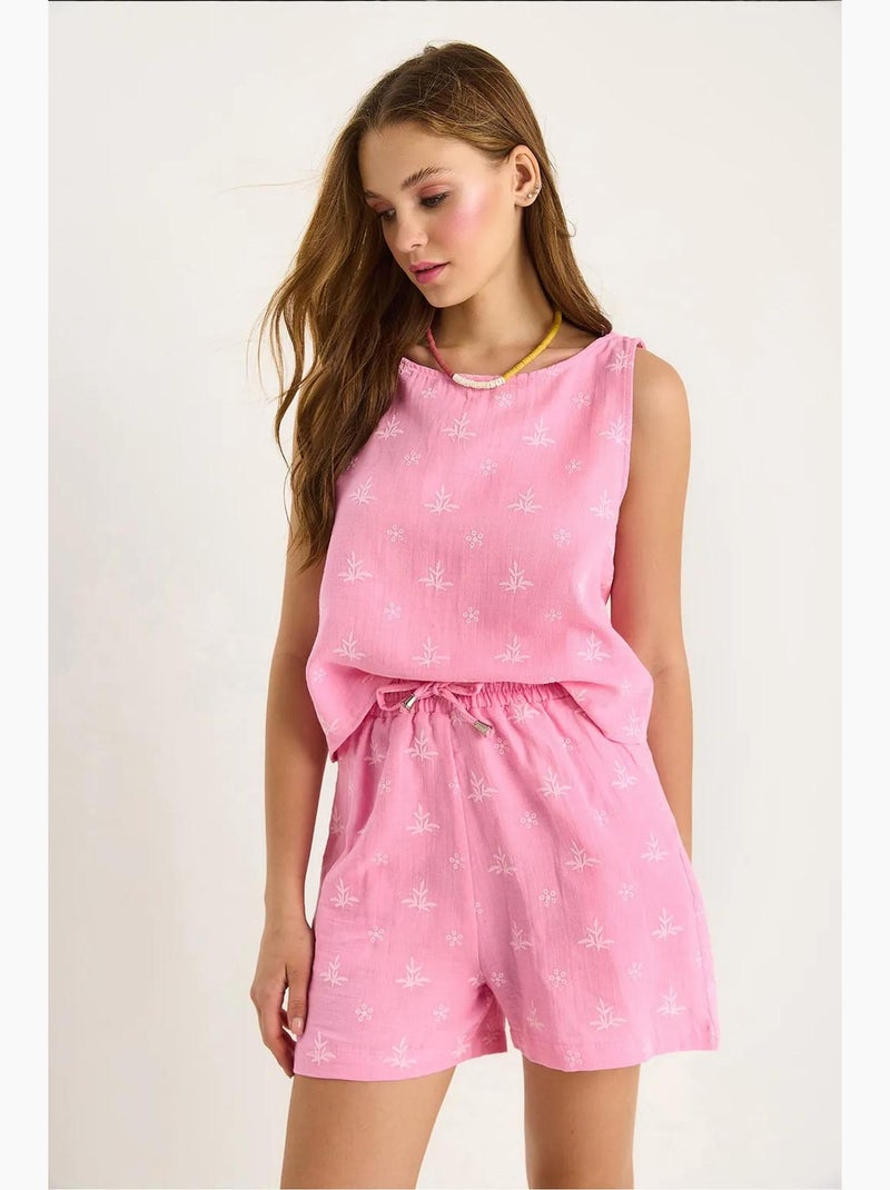 Conjunto de dos piezas de cintura alta y corto con cierre de botones lucci Rosa fluo/Solinotes - Kiabi