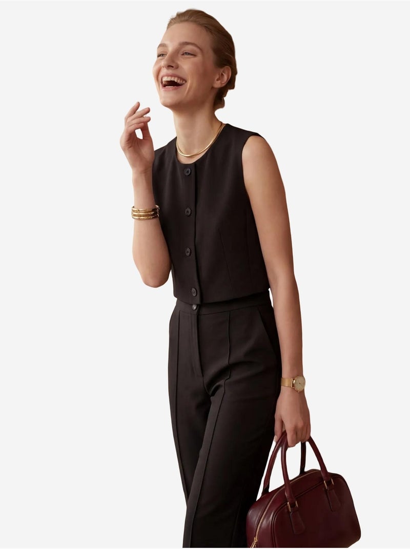 Conjunto de dos piezas de cintura alta y pierna ancha con detalle de botones my fashion Negro - Kiabi
