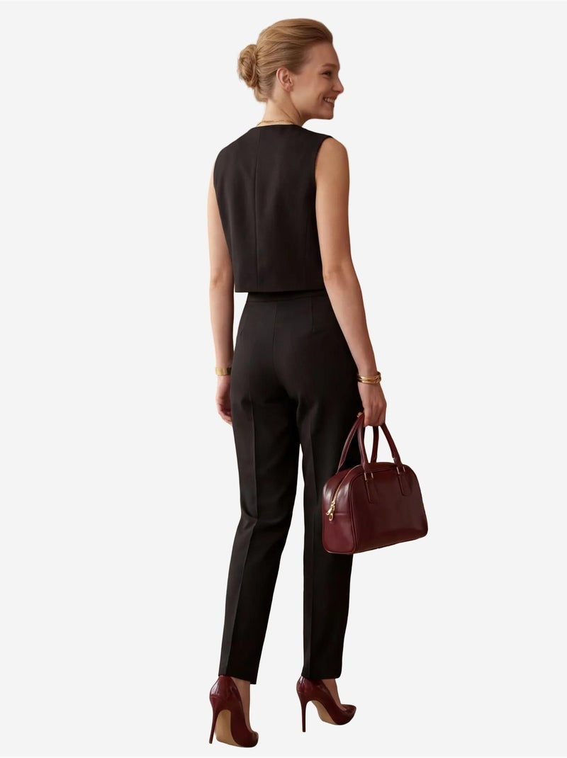 Conjunto de dos piezas de cintura alta y pierna ancha con detalle de botones my fashion Negro - Kiabi