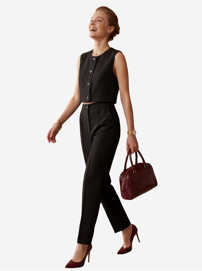 Conjunto de dos piezas de cintura alta y pierna ancha con detalle de botones my fashion Negro - Kiabi