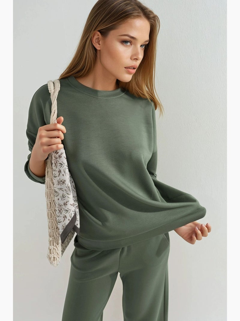 Conjunto de dos piezas de cintura alta y pierna ancha hiccup Caqui - Kiabi