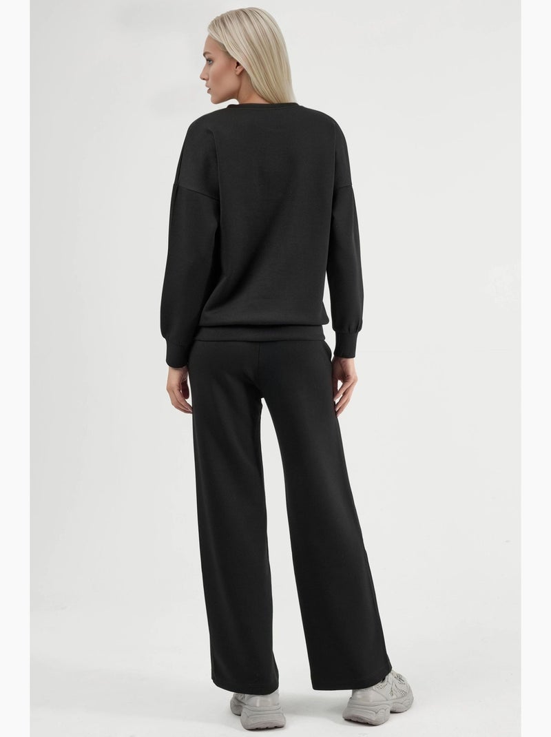Conjunto de dos piezas de cintura alta y pierna ancha hiccup Negro - Kiabi
