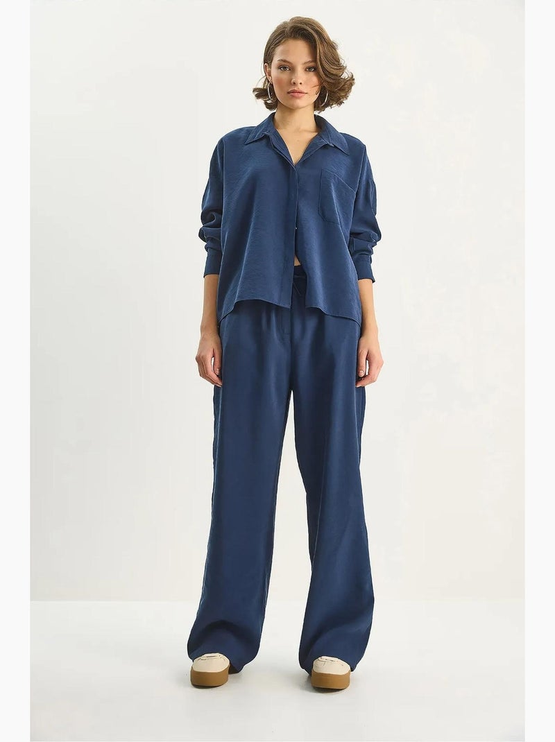 Conjunto de dos piezas de cintura alta y pierna ancha lucci Azul marino - Kiabi