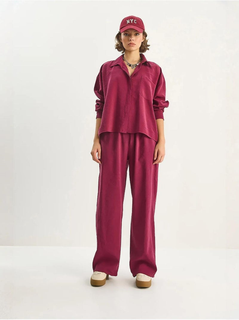Conjunto de dos piezas de cintura alta y pierna ancha lucci Rojo burdeos - Kiabi