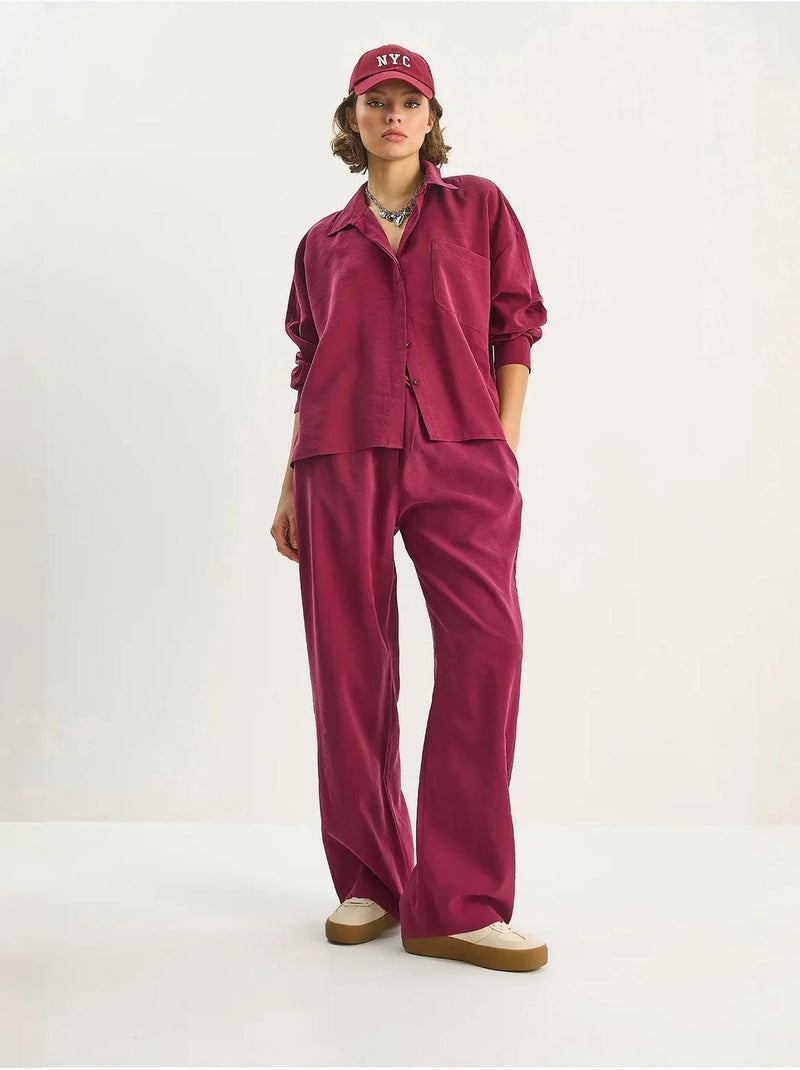 Conjunto de dos piezas de cintura alta y pierna ancha lucci Rojo burdeos - Kiabi