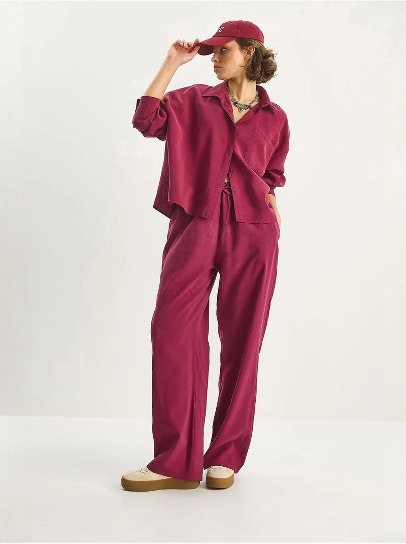 Conjunto de dos piezas de cintura alta y pierna ancha lucci Rojo burdeos - Kiabi