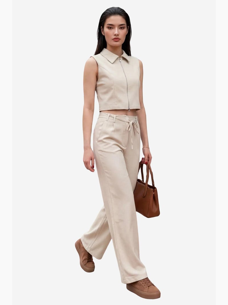 Conjunto de dos piezas de cintura alta y pierna ancha my fashion Beige arcilla - Kiabi