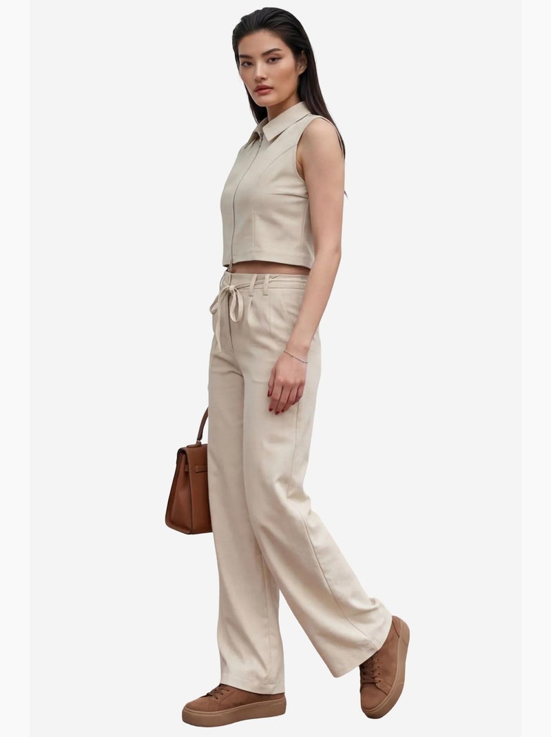 Conjunto de dos piezas de cintura alta y pierna ancha my fashion Beige arcilla - Kiabi