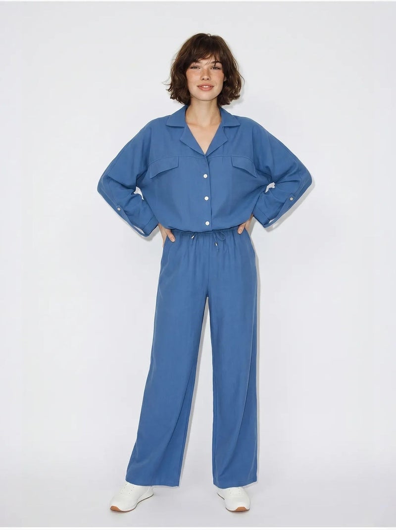 Conjunto de dos piezas de crepé con blusa y pantalón de pernera ancha lucci Azul - Kiabi