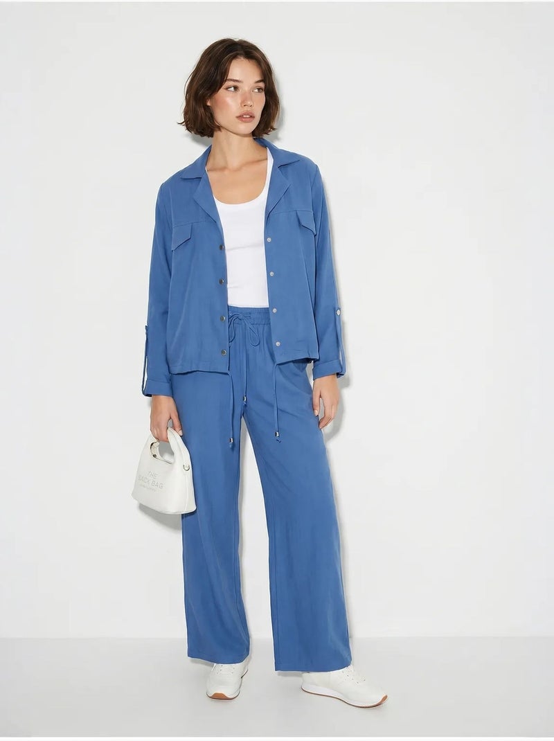 Conjunto de dos piezas de crepé con blusa y pantalón de pernera ancha lucci Azul - Kiabi