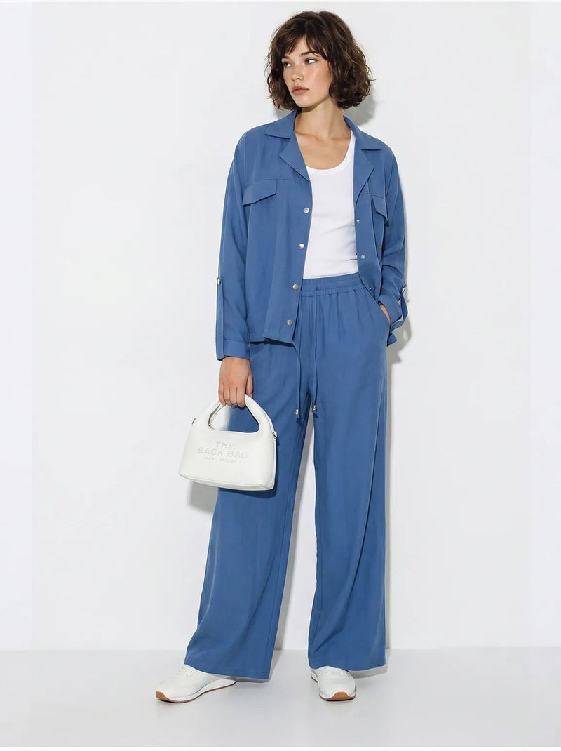 Conjunto de dos piezas de crepé con blusa y pantalón de pernera ancha lucci Azul - Kiabi
