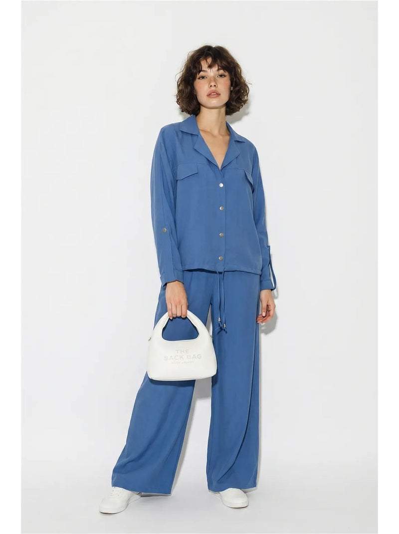 Conjunto de dos piezas de crepé con blusa y pantalón de pernera ancha lucci Azul - Kiabi