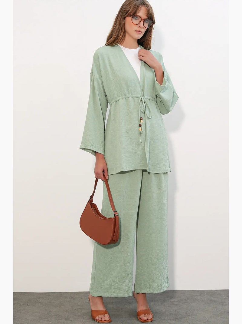 Conjunto de dos piezas de crepé con kimono y pantalón de pernera ancha bdart Verde menta - Kiabi