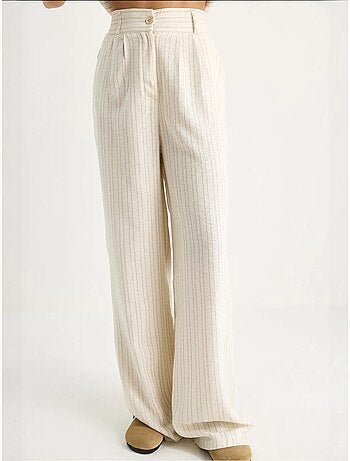 Conjunto de dos piezas de lino con chaleco y pantalón palazzo a rayas lucci