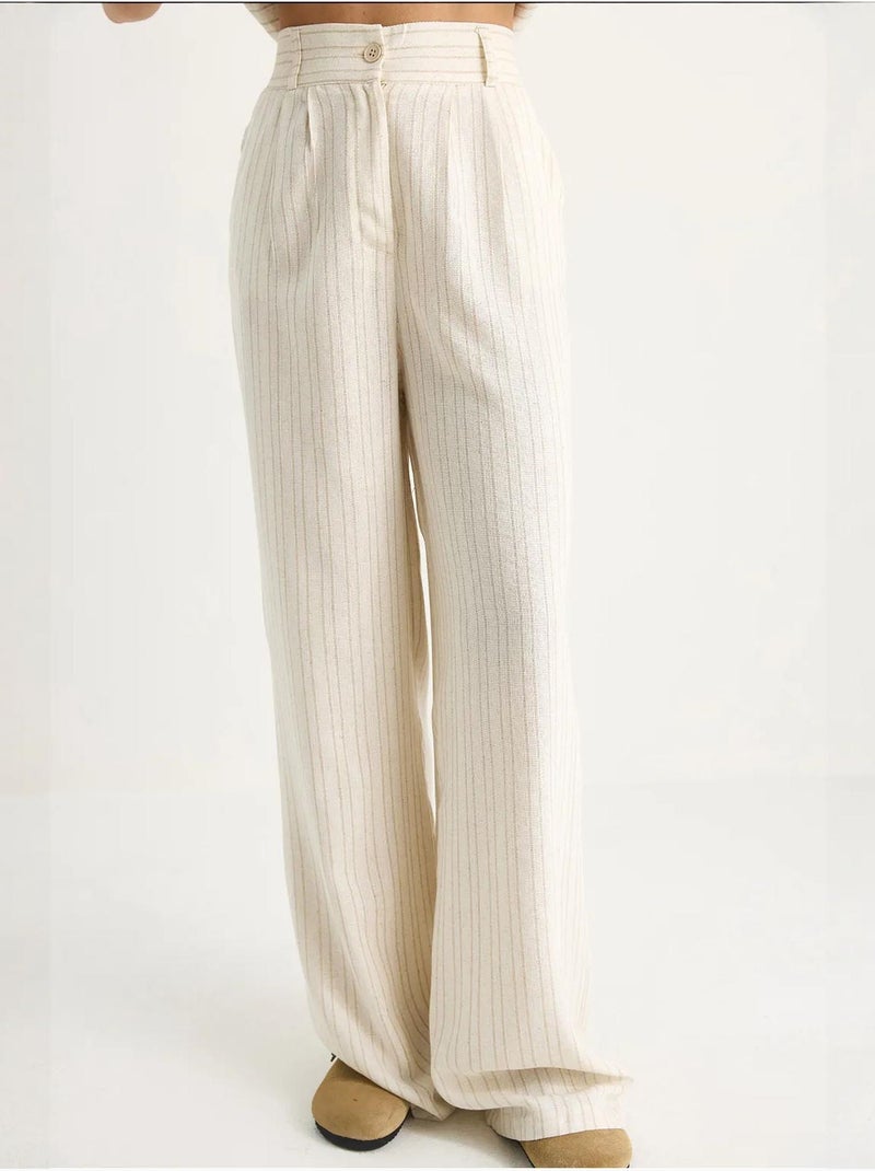 Conjunto de dos piezas de lino con chaleco y pantalón palazzo a rayas lucci Beige arcilla - Kiabi