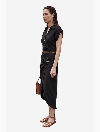 Conjunto de dos piezas de lino de talle alto con cuello de camisa my fashion
