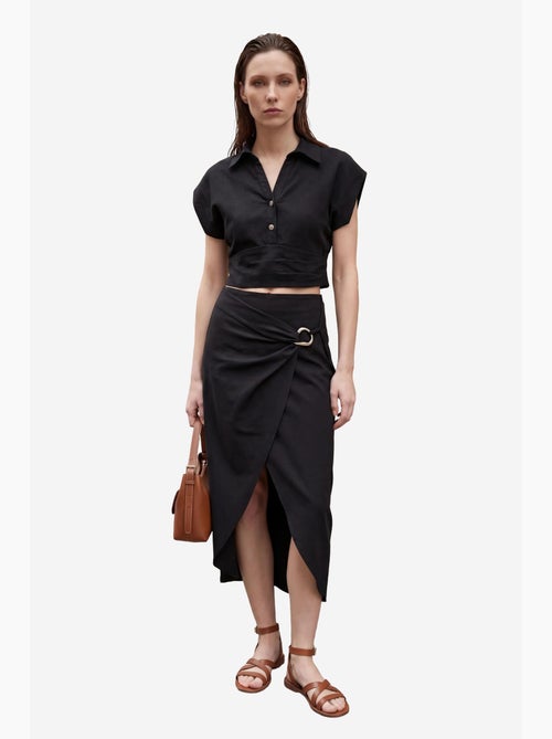Conjunto de dos piezas de lino de talle alto con cuello de camisa my fashion - Kiabi Conjunto de dos piezas de lino de talle alto con cuello de camisa my fashion - Kiabi