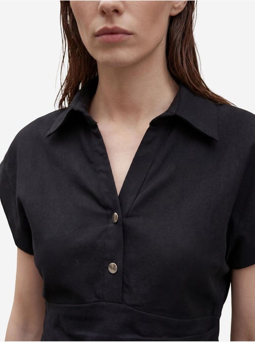 Conjunto de dos piezas de lino de talle alto con cuello de camisa my fashion - Kiabi Conjunto de dos piezas de lino de talle alto con cuello de camisa my fashion - Kiabi