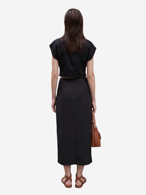 Conjunto de dos piezas de lino de talle alto con cuello de camisa my fashion - Kiabi Conjunto de dos piezas de lino de talle alto con cuello de camisa my fashion - Kiabi