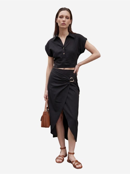 Conjunto de dos piezas de lino de talle alto con cuello de camisa my fashion - Kiabi Conjunto de dos piezas de lino de talle alto con cuello de camisa my fashion - Kiabi