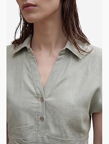 Conjunto de dos piezas de lino de talle alto con cuello de camisa my fashion