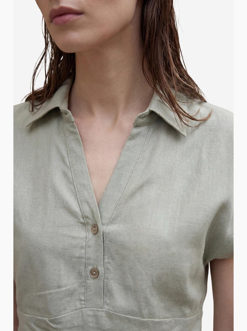 Conjunto de dos piezas de lino de talle alto con cuello de camisa my fashion Verde pastel - Kiabi