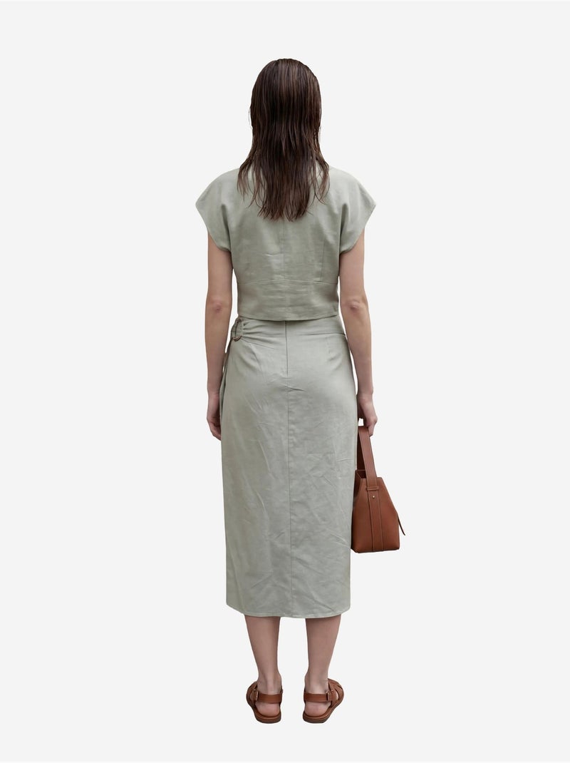 Conjunto de dos piezas de lino de talle alto con cuello de camisa my fashion Verde pastel - Kiabi